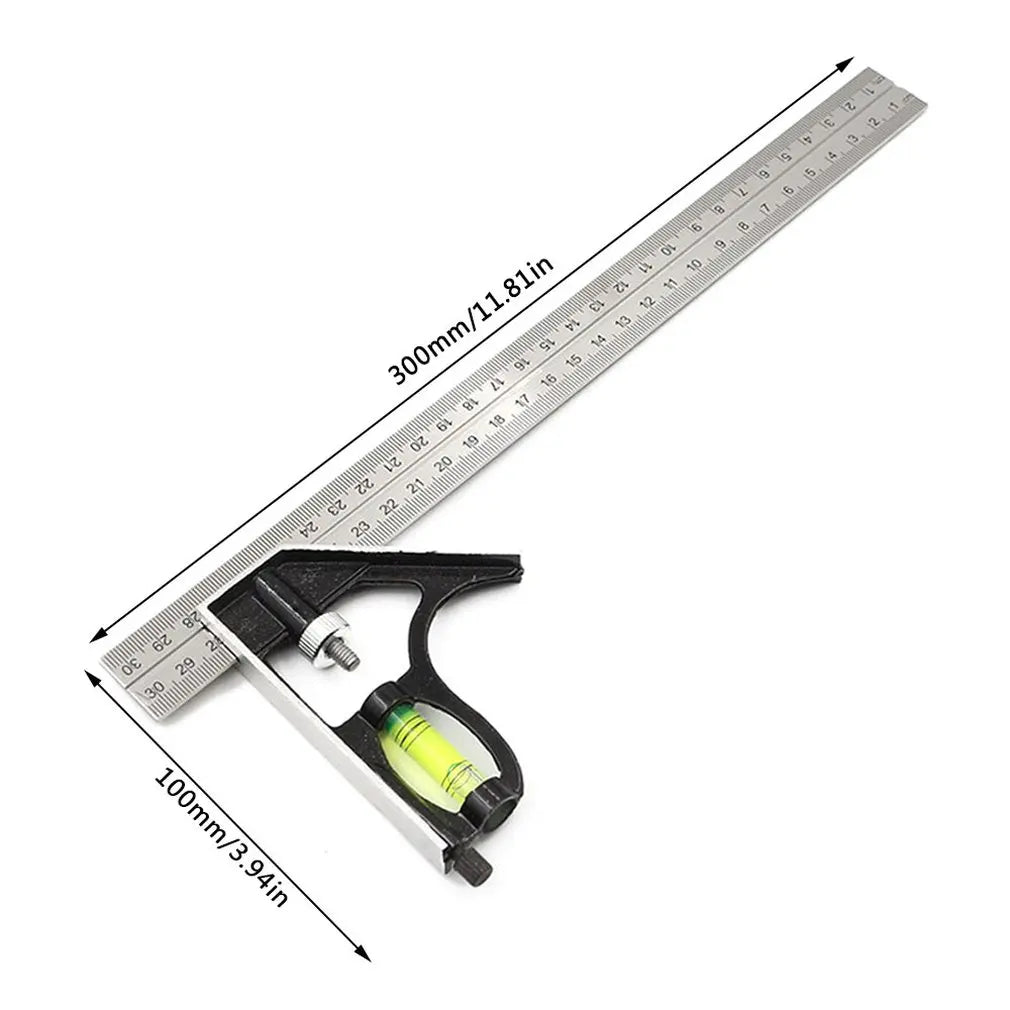 300MM Square Angle Ruler Adjustable Combination 45/90 Degree With Bubble Level Multifunctional Gauge Measuring Tool Dropshipping