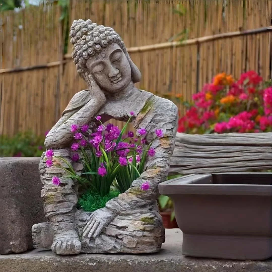 Retro Weathered Buddha Statue Zen Garden Decor Outdoor Courtyard Villa Balcony Flower Pot Decoration Tea Room Entrance Ornament