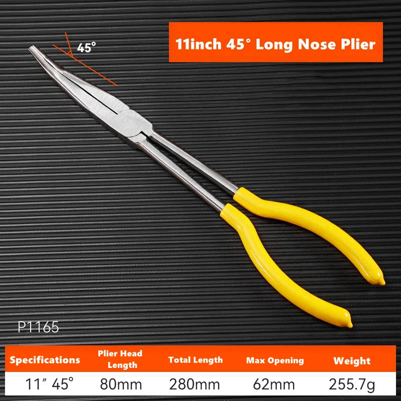 11" Long Nose Pliers Straight Bent Tip Nose Plug Cable Puller Long Needle Nose Pliers Wire Cutter Hose Spanner Clips Hand Tools