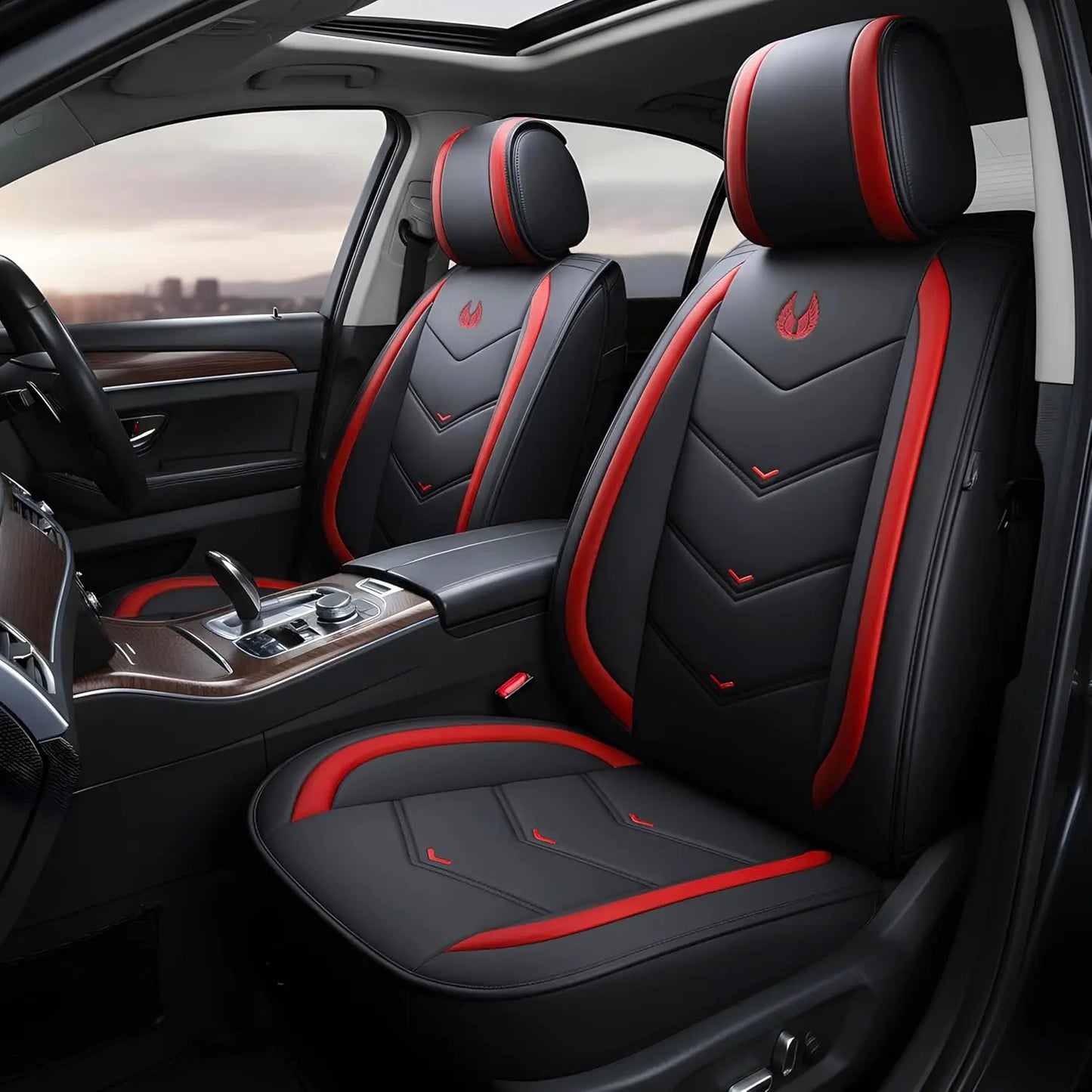 Car Seat Covers for 5 - Seat Cars, OS - 003 Red Waterproof Faux Leather, Fit for Most Sedans, SUVs and Pick - up Trucks