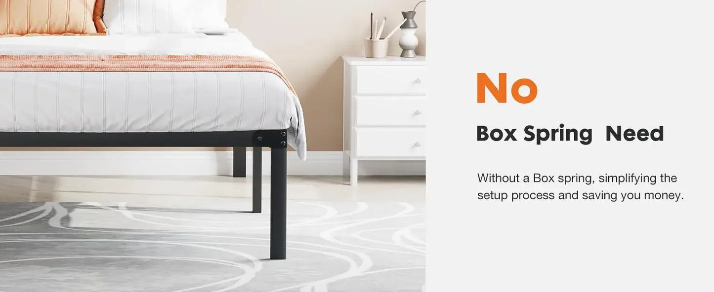 Heavy Duty Metal Bed Frame 14 Inch Platform Bed Base with Under Bed Storage Sturdy Steel Slat Support No Box Spring Needed Noise Free Mattress Foundation Easy Assembly Iron Bedroom Furniture