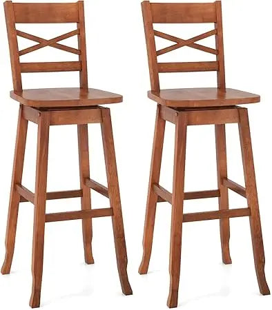30 Inch Bar Height Stool Set of 4 Rubber Wood Swivel Bar Stool with Inclined Backrest Curved Seat and Footrest