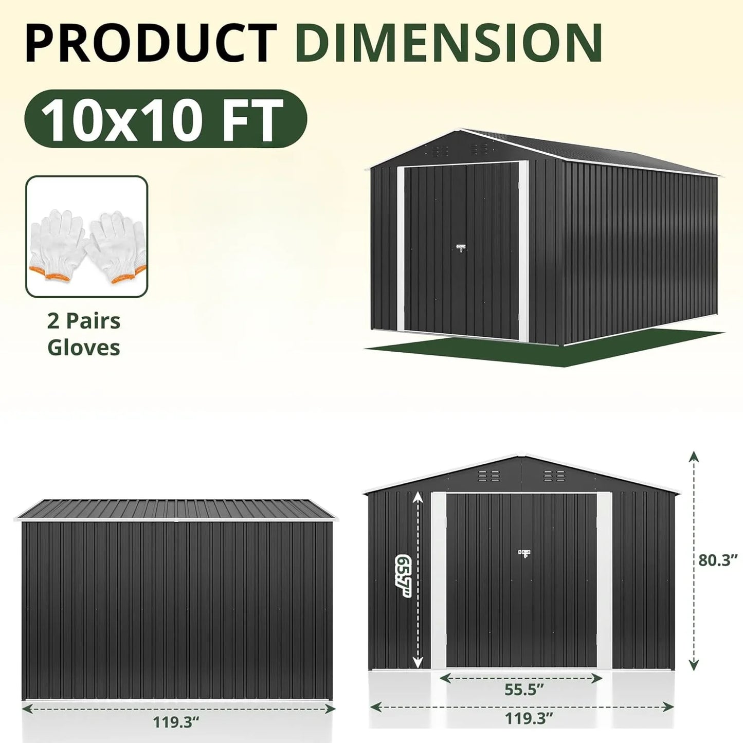Durable Aluminum Outdoor Storage Shed With Lockable Doors