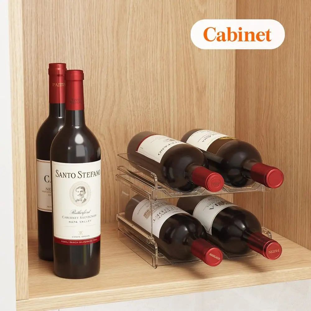 Stackable Plastic Wine Rack for Refrigerator, Cabinet, or Countertop - Holds 4 Bottles, Ideal for Kitchen Storage