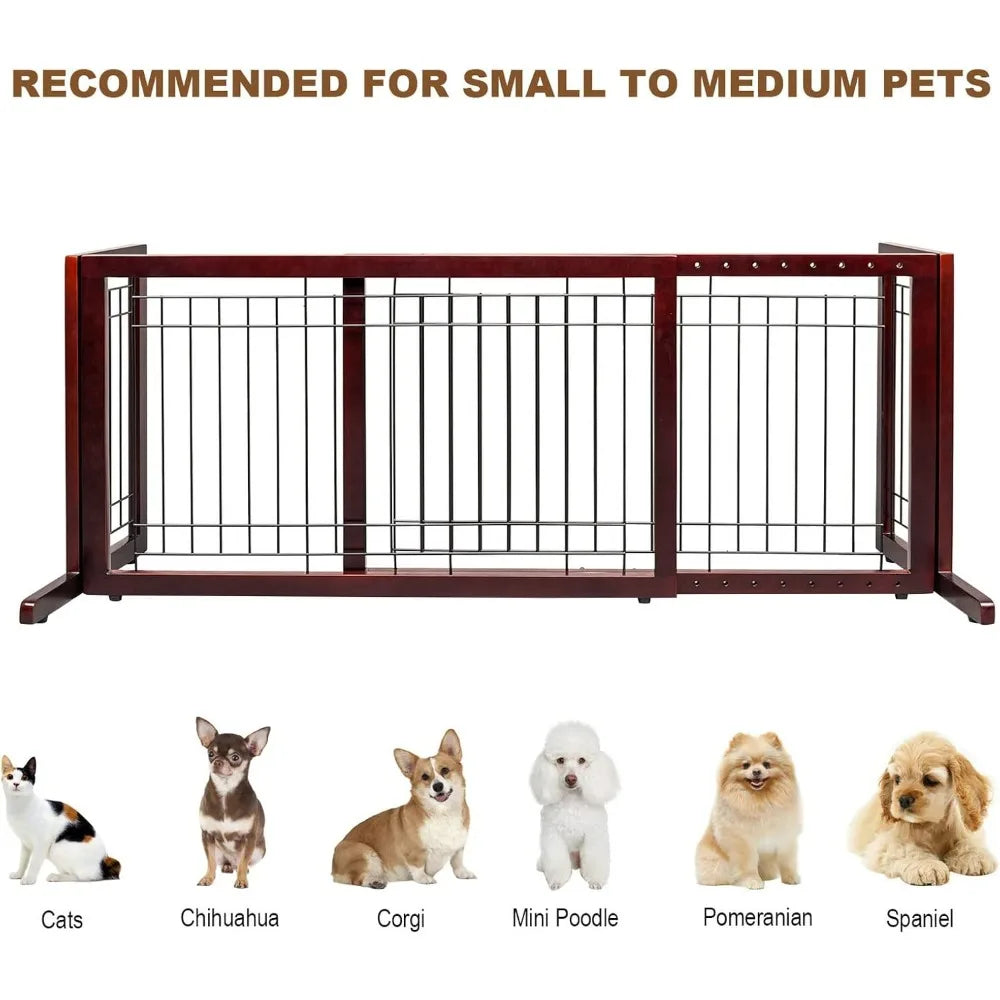 Bonnlo Cherry Free Standing Dog Gate 37"-68" Wide Adjustable Wooden Pet Fence Indoor for Fireplace Stairs Doorways Christmas Tre