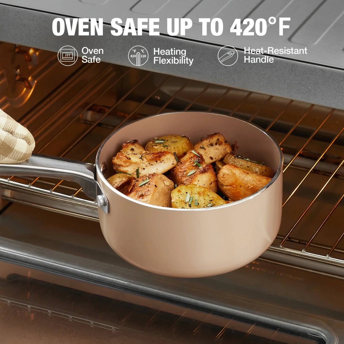6pcs Nonstick Saucepan Set with Lids, Pot Set, Ceramic Coating, Less Oil and Easy to Clean, Stainless Steel Handle, Oven Safe