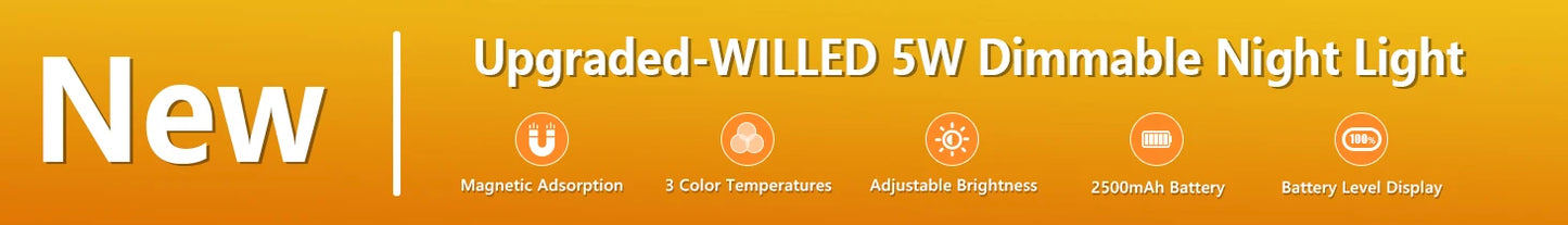 WILLED 5W Dimmable Mirror Lights 3 Colors Adjustable Makeup Light with 120 LED 2500mAh Rechargeable Under Cabinet Led Lights