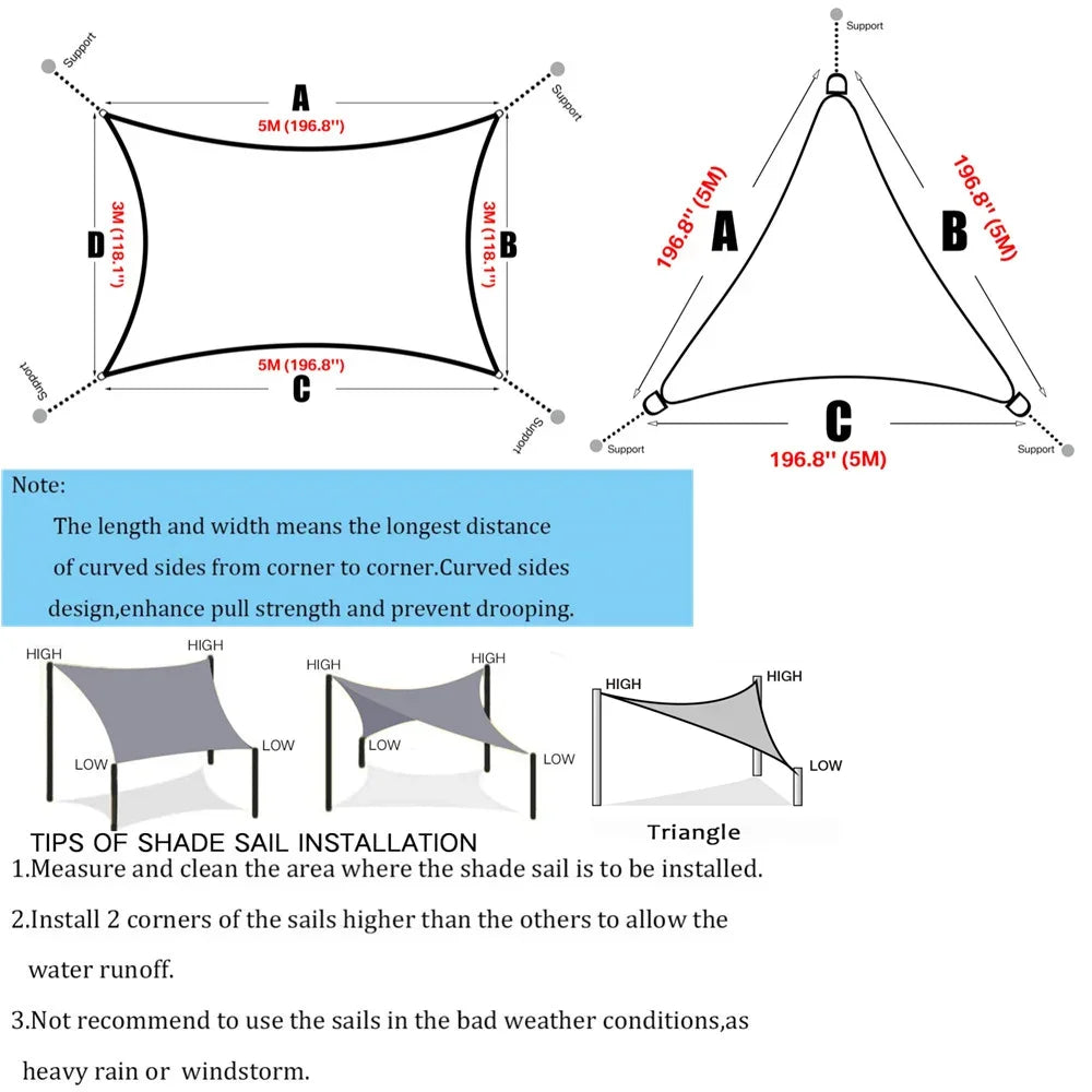 5x4M/4x6M Waterproof Large Sun Shelter Sunshade Protection Outdoor Canopy Garden Patio Pool Shade Sail Awning Camping Shade Net