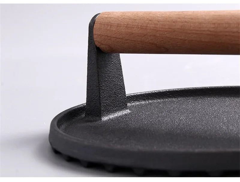1pc Cast iron Rectangular Meat Press Round Heavy-Duty Steak Burger Press Barbecue Press For Flat Top Grill Hamburger Grinder