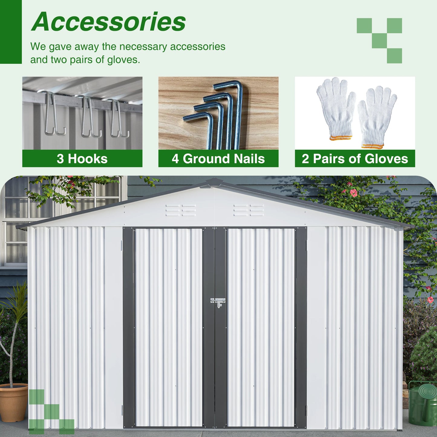 All Weather Metal Storage Shed With Lockable Doors