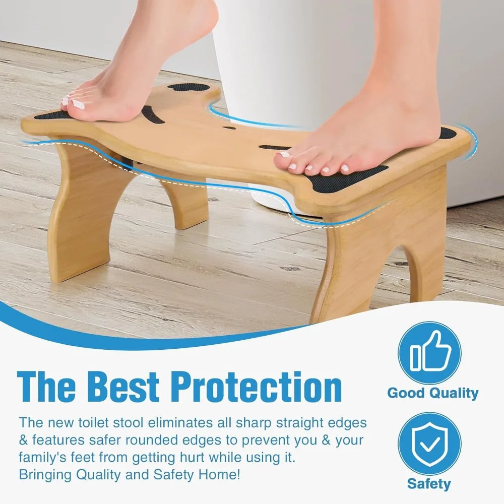 Foldable 7 Inch Bamboo Bathroom Stool with Non Slip Pads