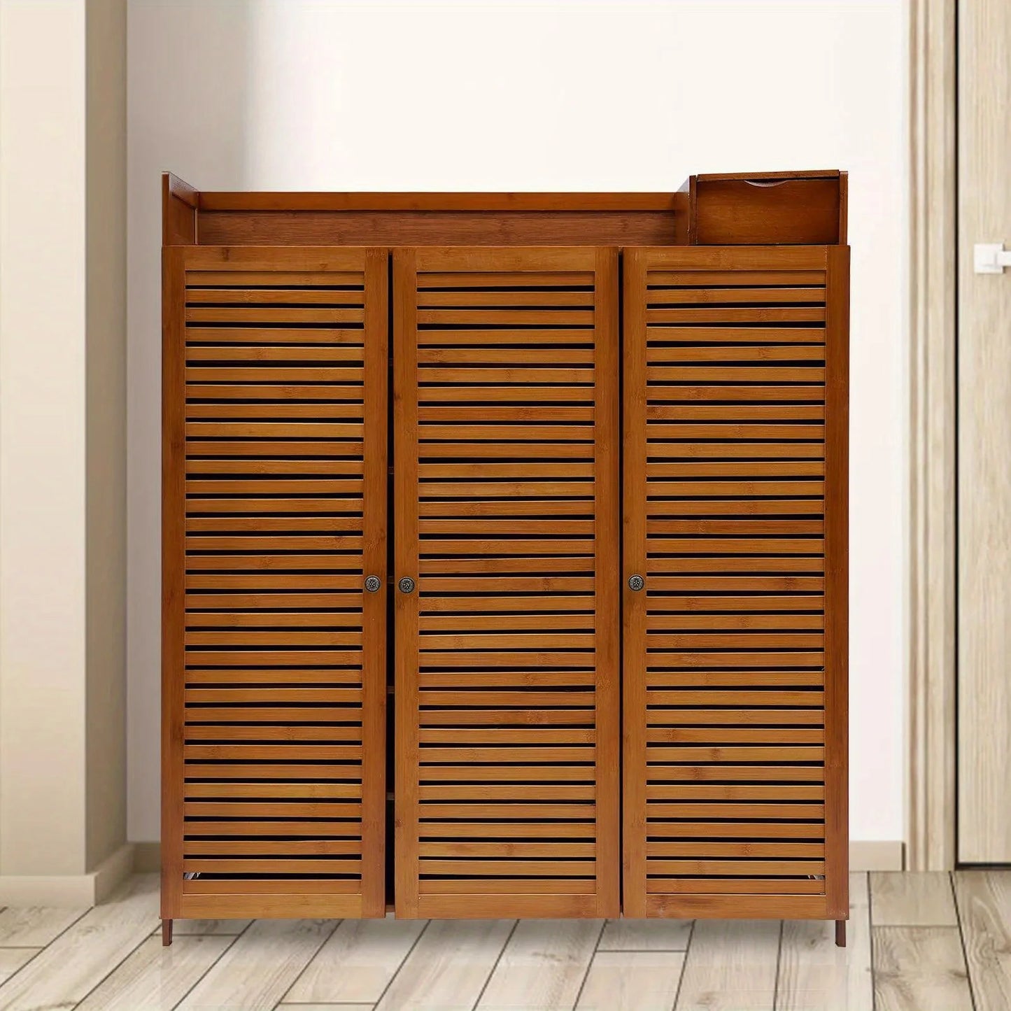 38x12x45" Wood Shoe Cabinet Organizer | 7-Tier, 3-Door Entryway Storage | Large Capacity | Fits Seasonal Decor
