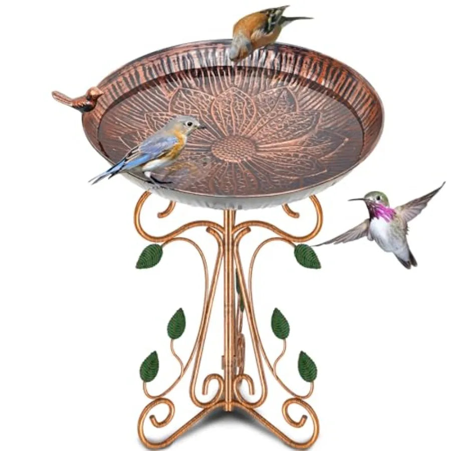 13" Diameter Vintage Metal Bird Bath Birdbaths with Cast Iron Pedestal Large Antique Bird Feeder for Outdoors Garden Patio Deco