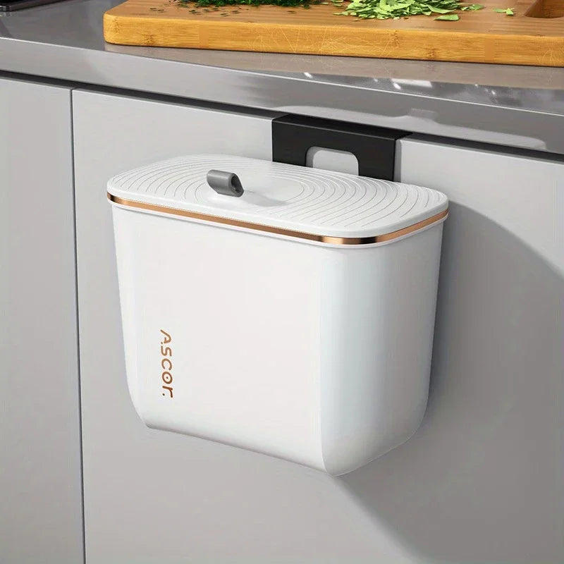 Hanging Trash Can Kitchen Cabinet Door Wall Mounted Garbage Bin Recycling Garbage Basket with Lid Bathroom Kitchen Accessories