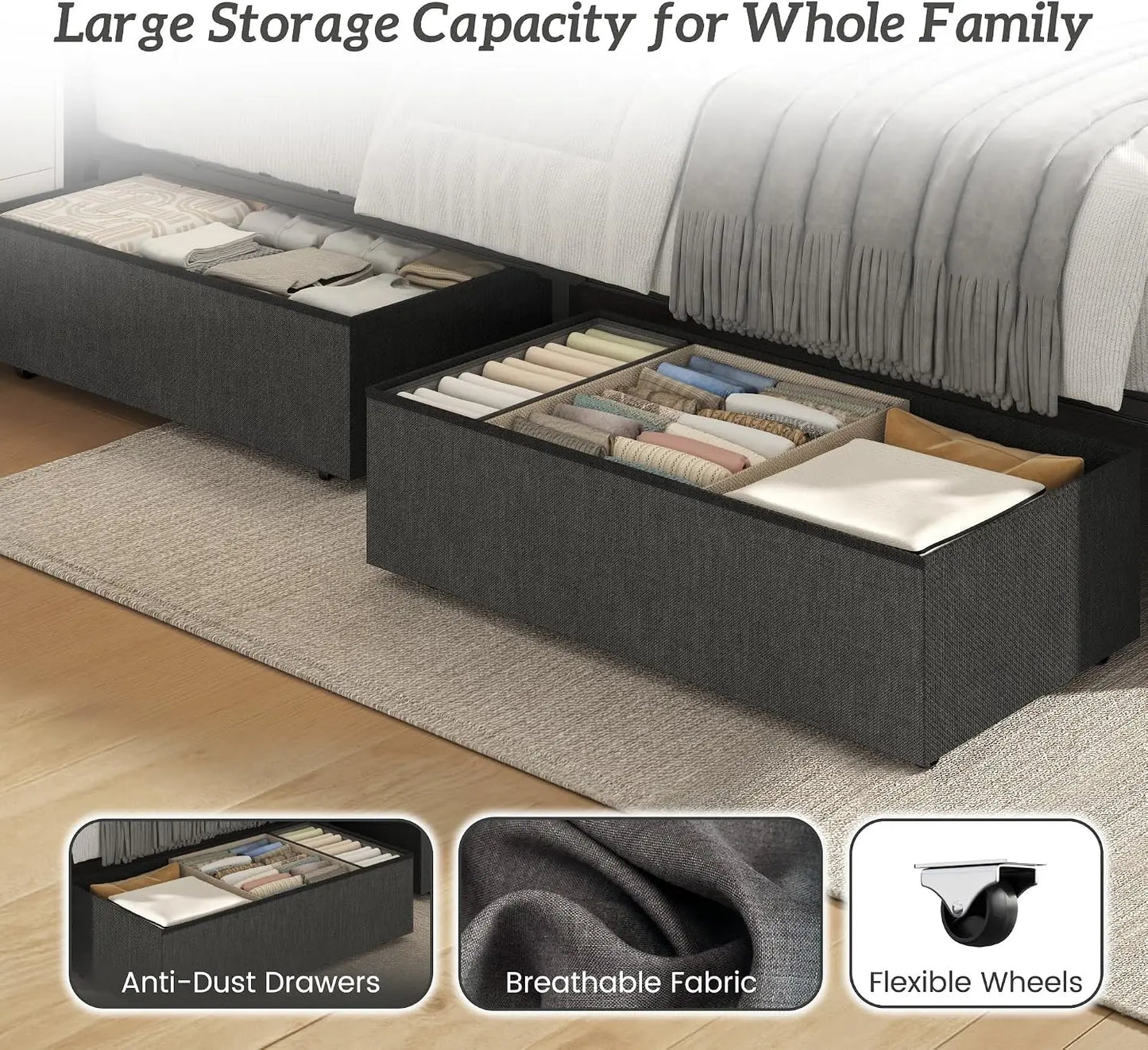 Modern Upholstered Bed Frame With Integrated Led Charging Port