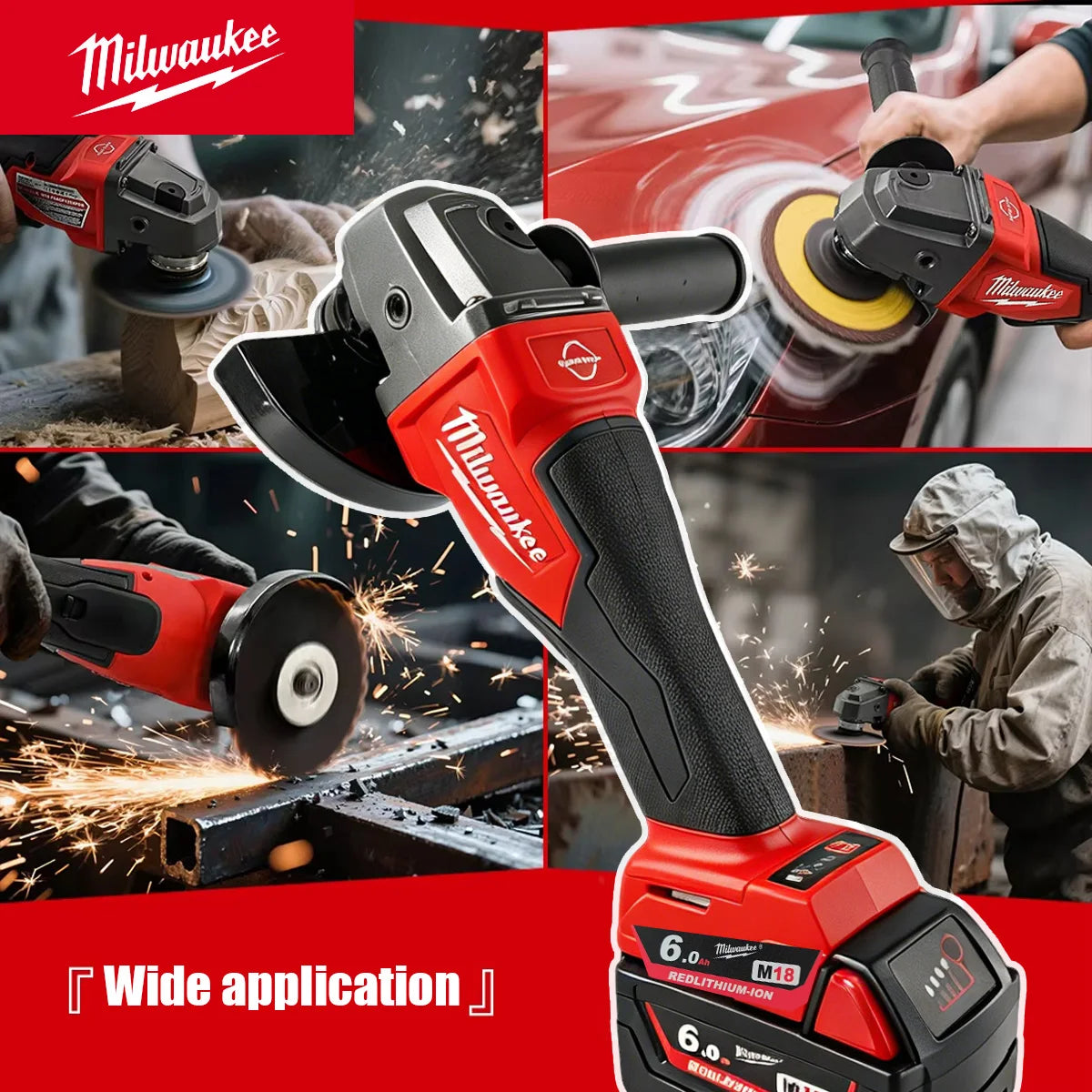 Milwaukee 8500RPM 3 Gears Adjustable Speed Angle Grinder 100mm 125mm Wheel Diameter Electric Polishing Cutting Grinding Tool