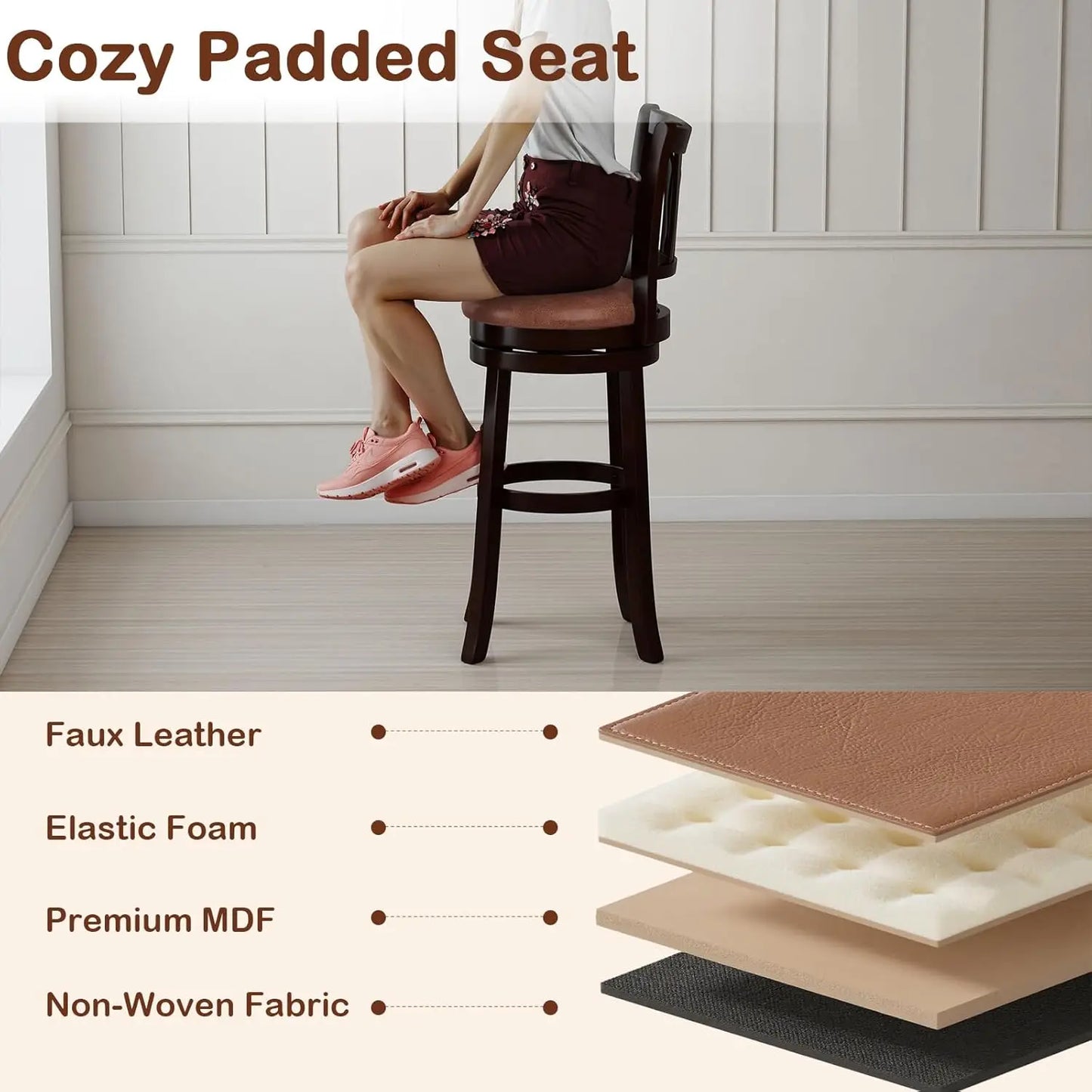 Swivel Bar Stools With Backrest And Faux Leather Seats