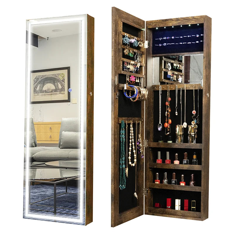 Led Illuminated Jewelry Cabinet With Mirror And Storage
