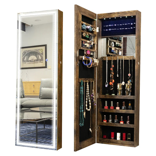 Led Illuminated Jewelry Cabinet With Mirror And Storage
