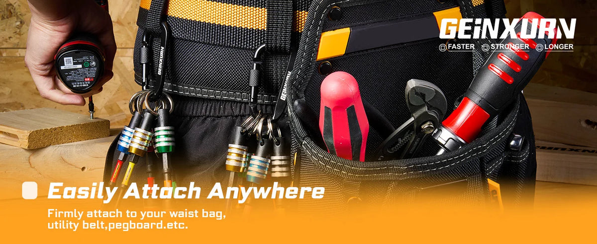 Geinxurn Keychain Bit Holder Set, 1/4 Inch Hex Shank One Touch Double Lock Magnetic Aluminum Quick Change Mini Bit Extension Rod