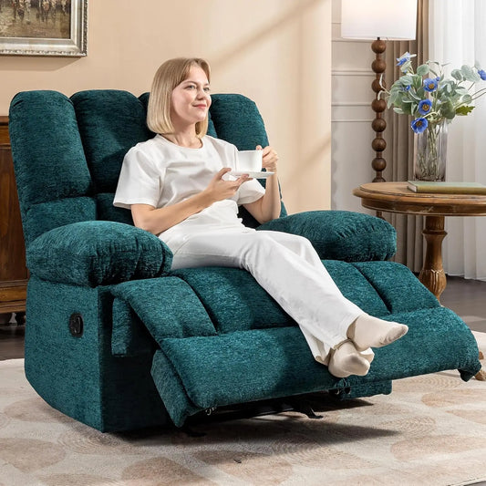 Oversized Rocker Recliner Chair Manual Soft Big Man 350 LBS Living Room Teal, Customized