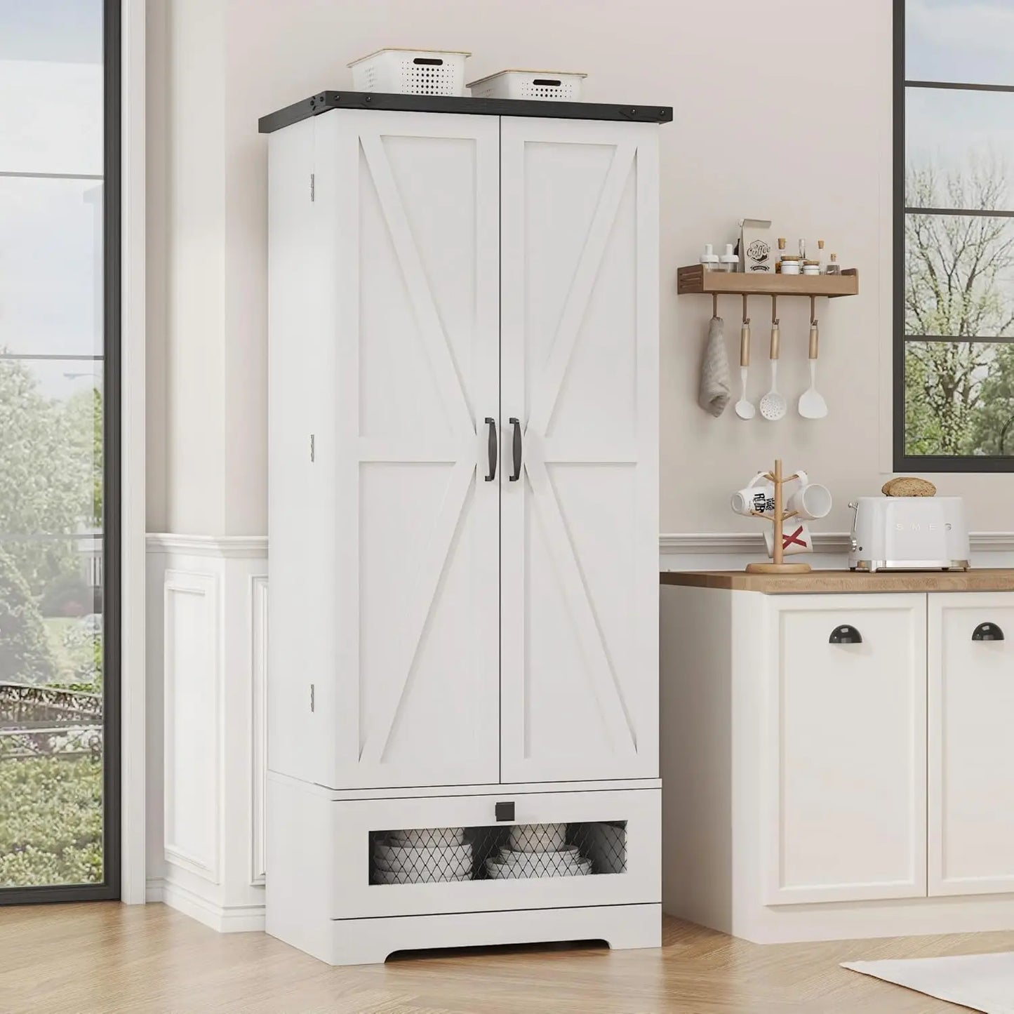 Pantry Cabinet With Adjustable Shelves And Drawer For Kitchen