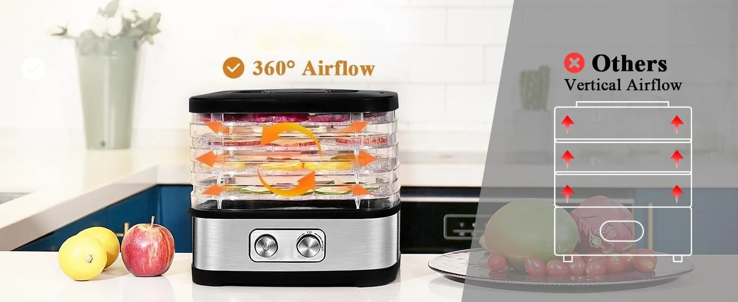 240W Food Dehydrator, Dehydrator for Food and Jerky, Fruits, Herbs, Veggies, 5 BPA-Free Trays Dishwasher Safe