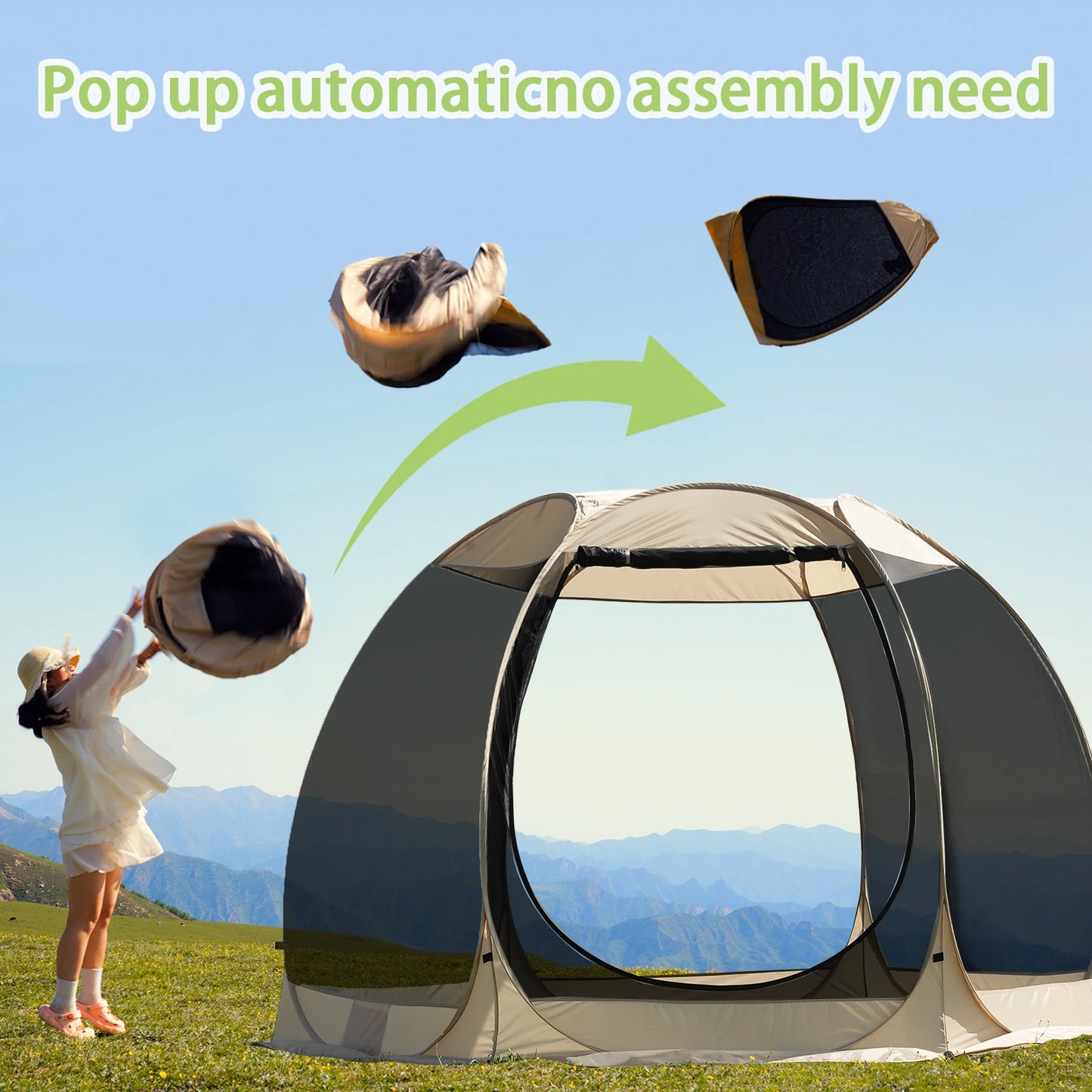 Large Family Pop-Up Shelter - 6-8 Person Sun Canopy with Full Mesh Walls, Camping & Garden Tent