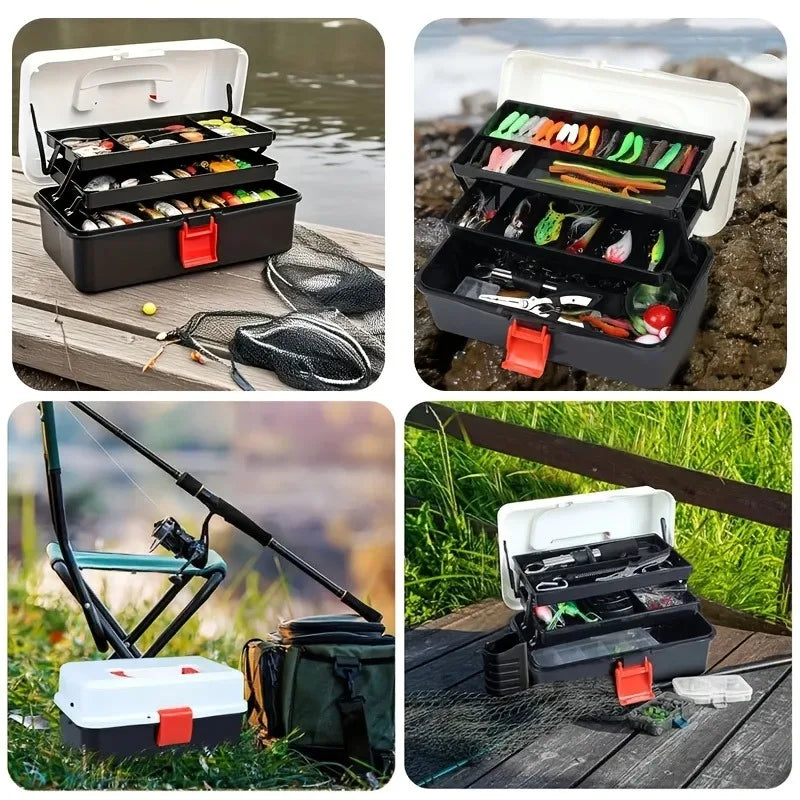 1 Portable Multi-functional 3-Tier Storage Box – Large-Capacity Hand Tool Box, Compartmentalized Organizer, Fishing Gear Storage Box, Heavy-Duty Large-Capacity Fishing Box; Ideal Gift for Fishing Enthusiasts.