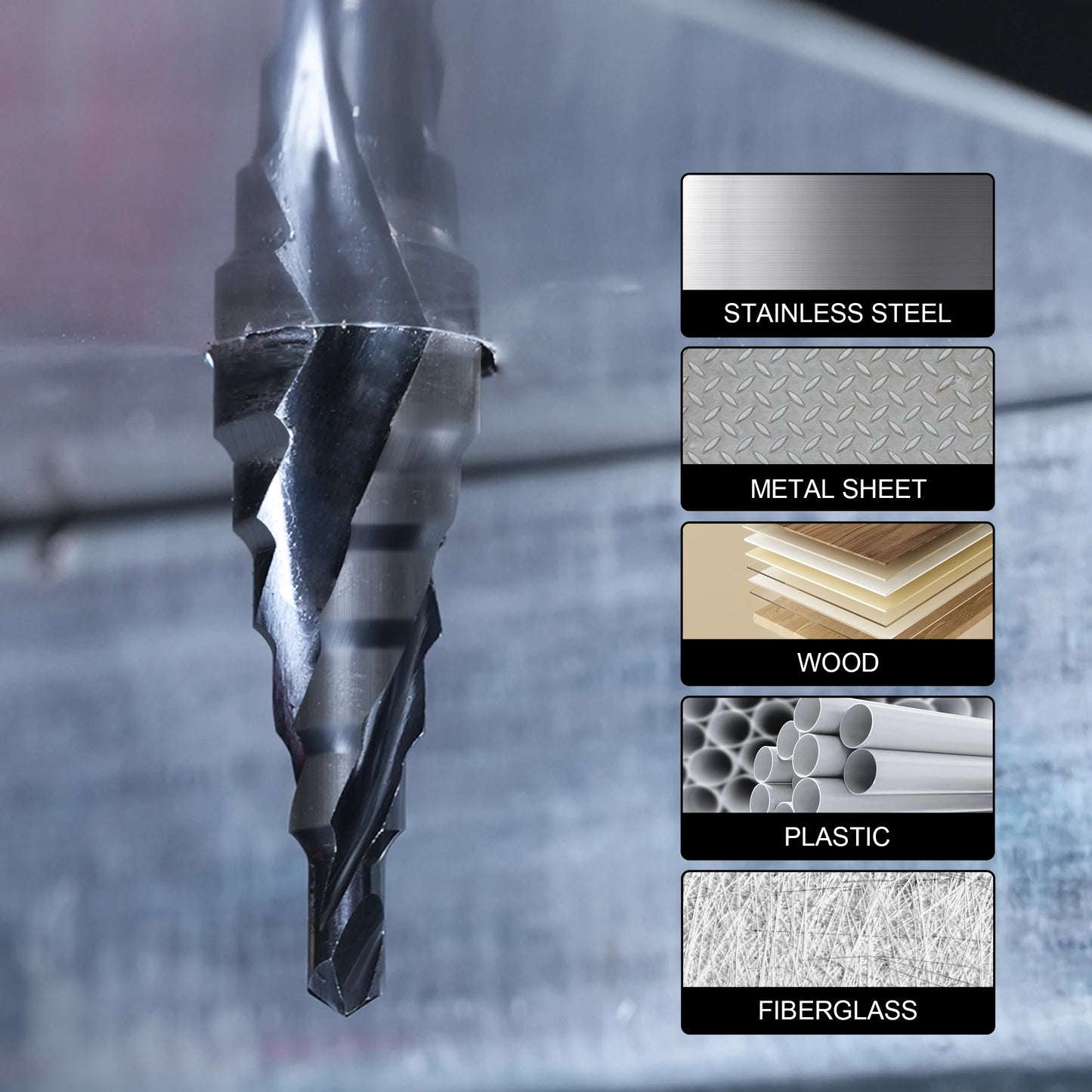 3PCS Step Drill Bit for Metal, 1/8"-7/8" Step Drill Bit Set, 1/4" Hex Shank, M35 Cobalt, Wear-Resistant AlTiN Coated