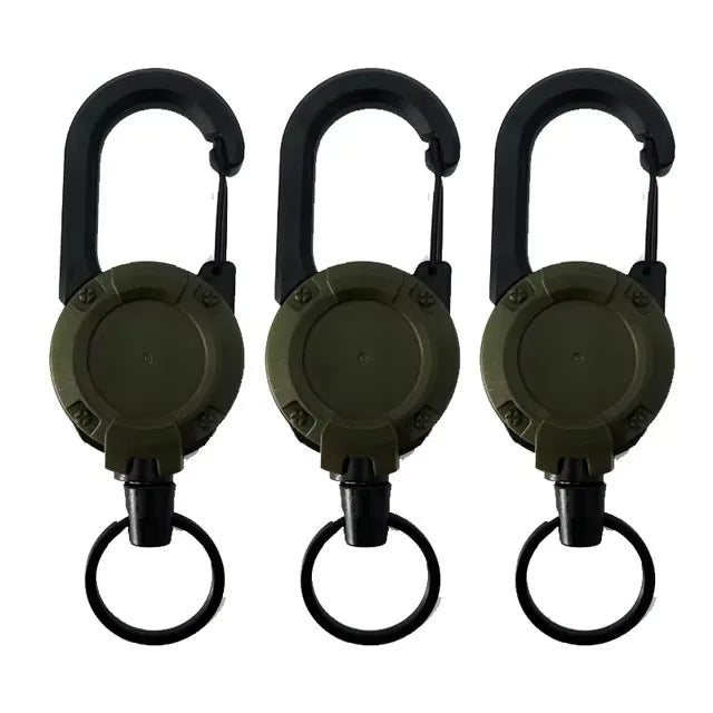 Retractable Heavy Duty Pull Reel Carabiner Key Chains Strong Steel Wire Rope Buckle Spring Key Ring Outdoor Sporty Keychain Tool