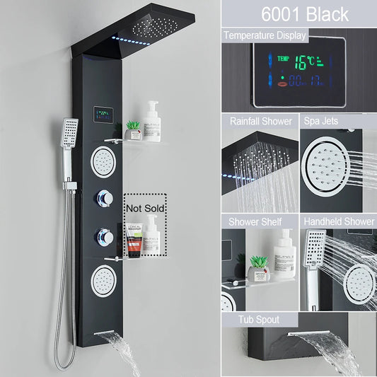 Brushed LED Shower Panel With LCD Display Spa Jets