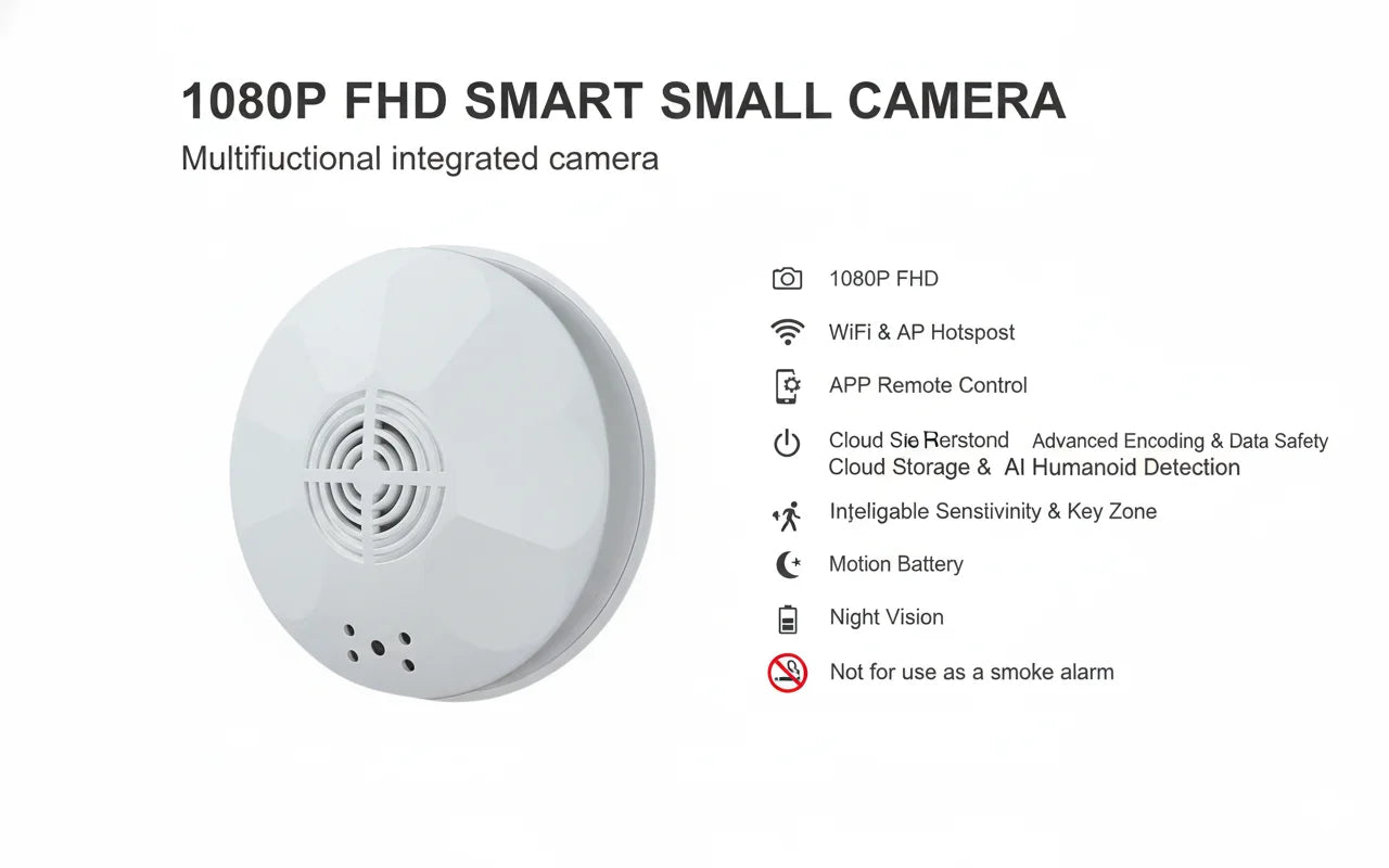 Mini Security Camera 1080P HD, WiFi Remote View, Motion Detection & Recording, Ceiling-Mounted for Home/Office/Hotel Indoor Use