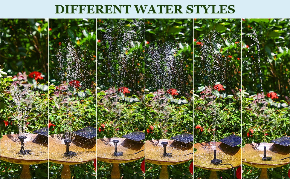 Solar Fountain Pump Panel Powered Water Kits Aquarium Pond Lawn Low Noise Outdoor Bird Bath Garden Decor with 6Nozzles