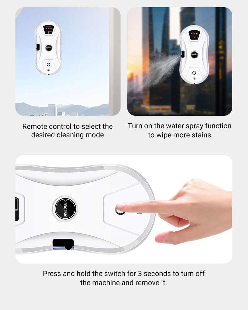 DIVEDEER Intelligent water spray window cleaner with automatic water spray function anti-fall magnetic glass home smart cleaner