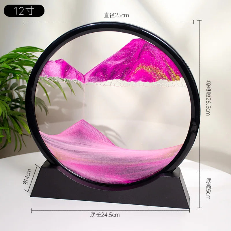 7/12inch Moving 3D Sand Art Picture Round Glass Hourglass Deep Sea Sandscape In Motion Display Flowing Sand Frame For home Decor