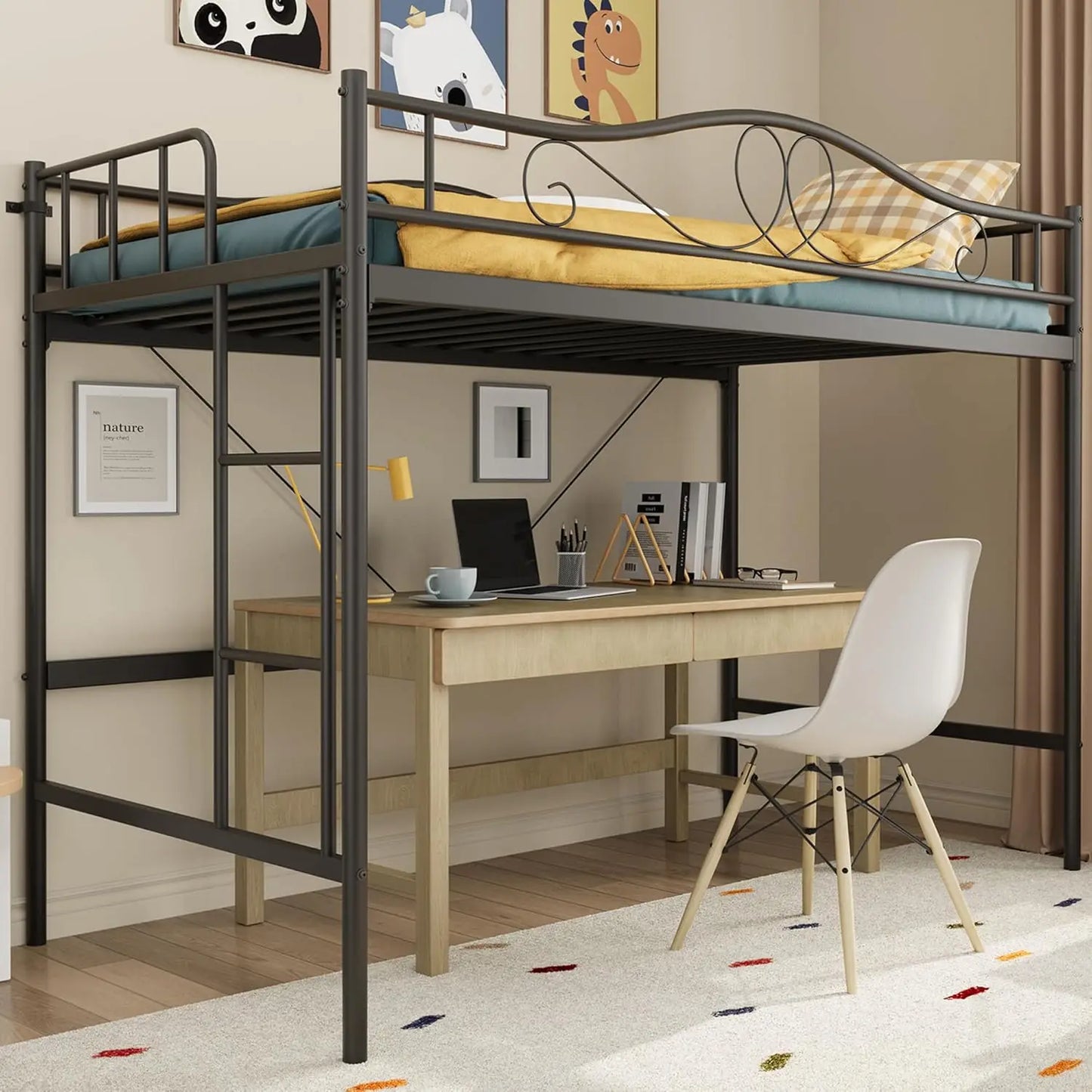 Bunk Bed Twin Over Twin with Ladder & Full Safety Guardrail, Heavy Duty Metal Twin Over Twin Bunk Bed 400 Lbs Load Capacity, Space-Saving, Noise Free, No Box Spring Needed, Easy Assembly, P