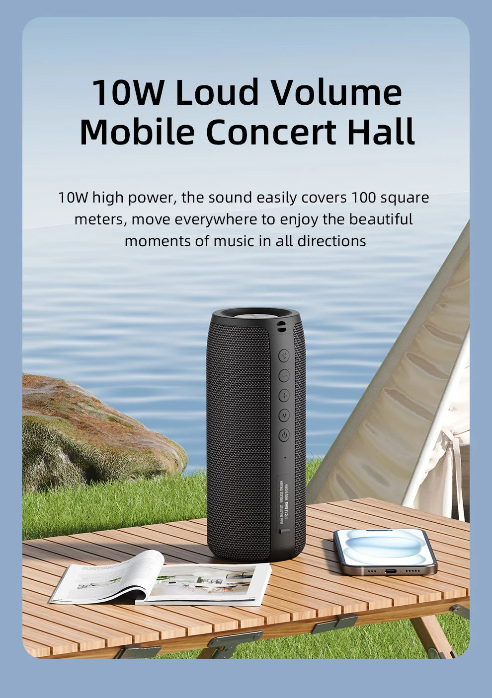Zealot-S51 Protable Bluetooth Speaker Enhanced Bass Portable Speaker with 12H Playtime,  IPX5 Waterproof for Camping