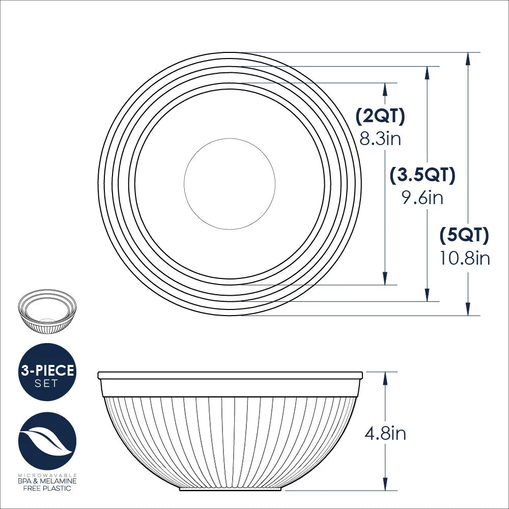 3-piece white mixing bowl set for food prep and serving