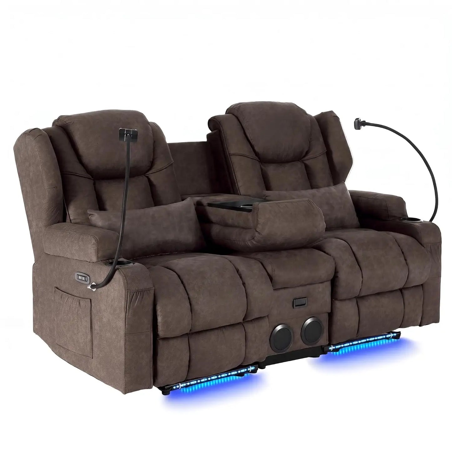 Power Recliner Loveseat for Living Room, Loveseat Sofa with Center Console, USB Type-C Port, PU Leather Chair with, Customized