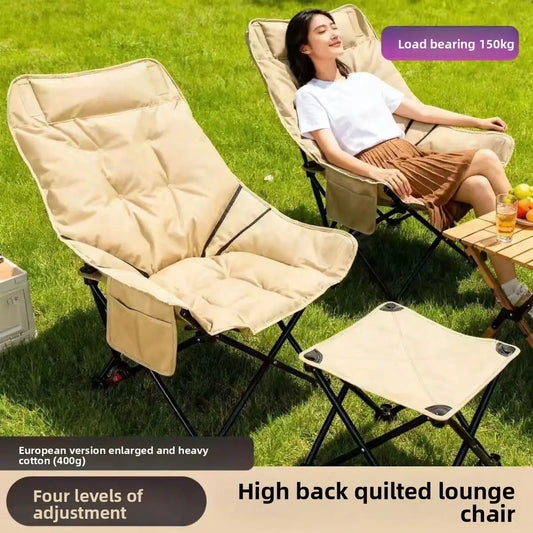 Outdoor Folding Chair, Camping Essential Chair, Folding Stool, Adjustable Angle, Padded, Extremely Comfortable, Garden Leisure Chair, Sand Difficult Chair,