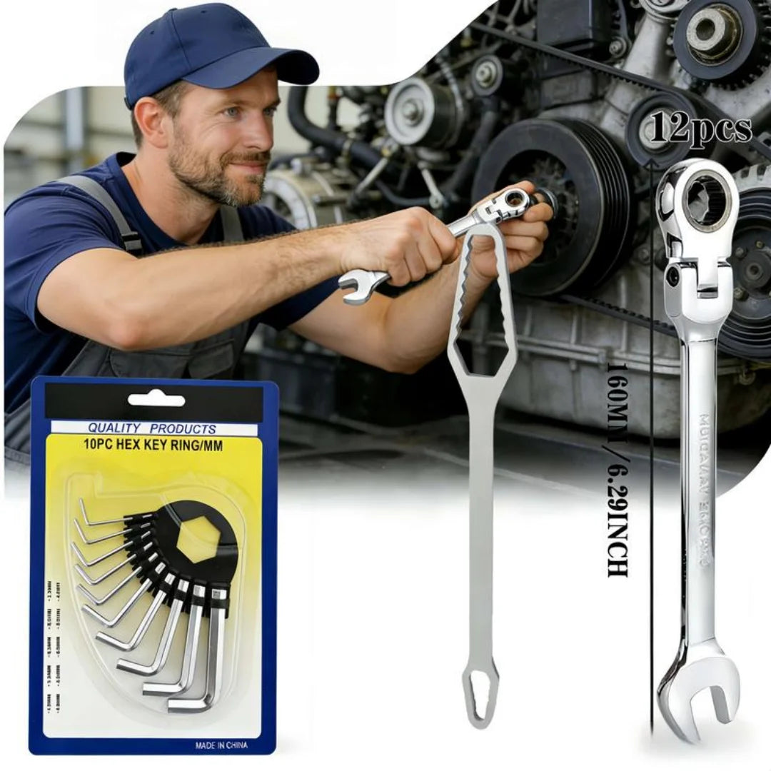 12-Piece Chrome Vanadium Steel Combination Wrench Set,Rust-Proof Hand Tools for Auto Repair & Household Use, Practical Tool Gift
