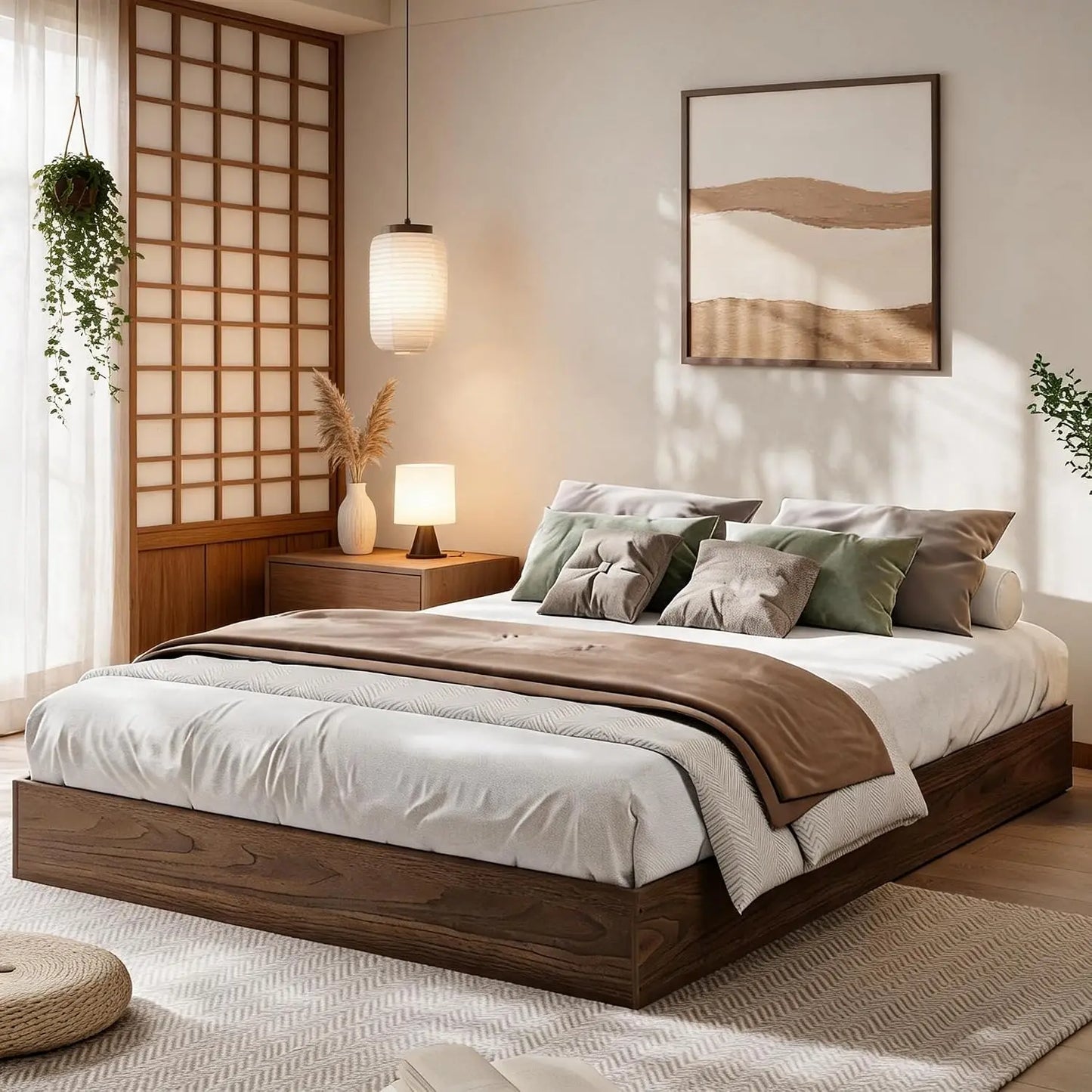 Garvee Living Room Bed Frame Easy Sturdy Assembly Bedroom Frames with Low Profile Design Eco-Friendly Bed Wood Slats Support Home Furniture Without Headboard