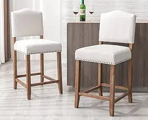 Rattan Farmhouse Bar Stools Set Of Two Upholstered