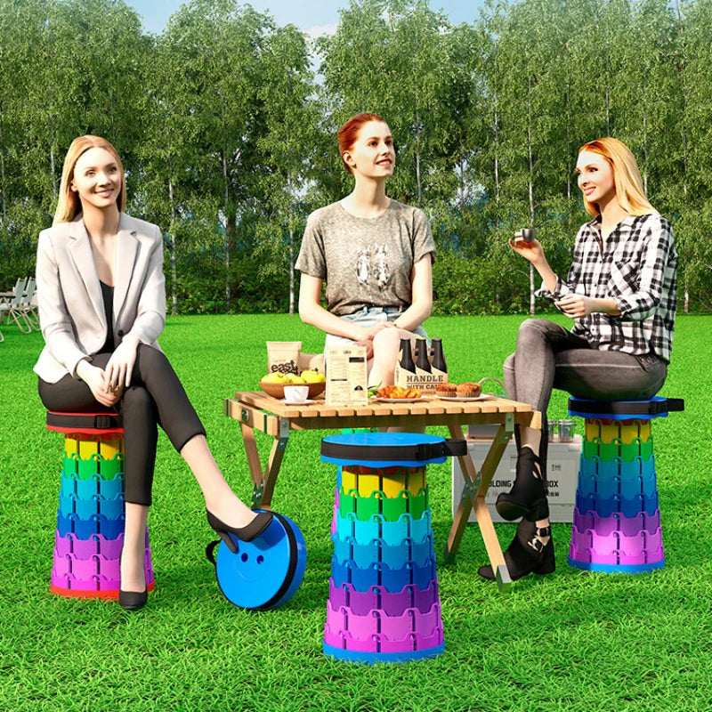 1/2Pcs Upgraded Foldable Stool, Thickened, Portable Foldable Stool, Retractable Stool, Suitable for Fishing, Hiking, Barbecue, Parties, Outdoor Activities, Gardening, Rainbow Stool, Camping Gear