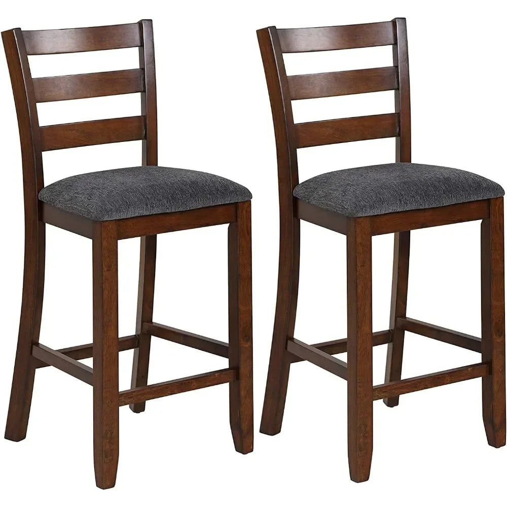 Counter Height Bar Stools Set of 2 Bar Stools Counter Stools with Back, Rubberwood Legs & Grey Fabric Cushion Customized
