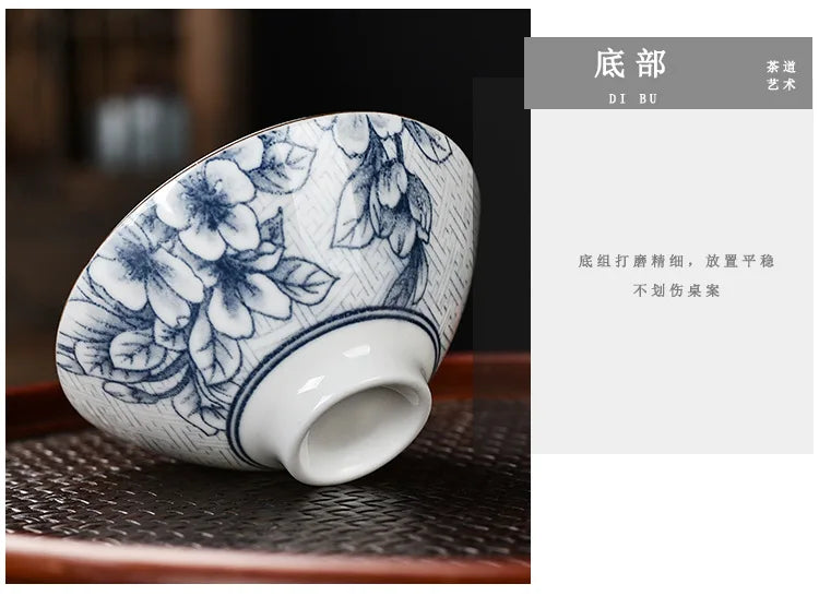 10pcs/box Blue and White Porcelain Tea Bowls Ceramic Kung Fu Small Teacups Single Master Cup with Gift Box Packaging Teaware Set
