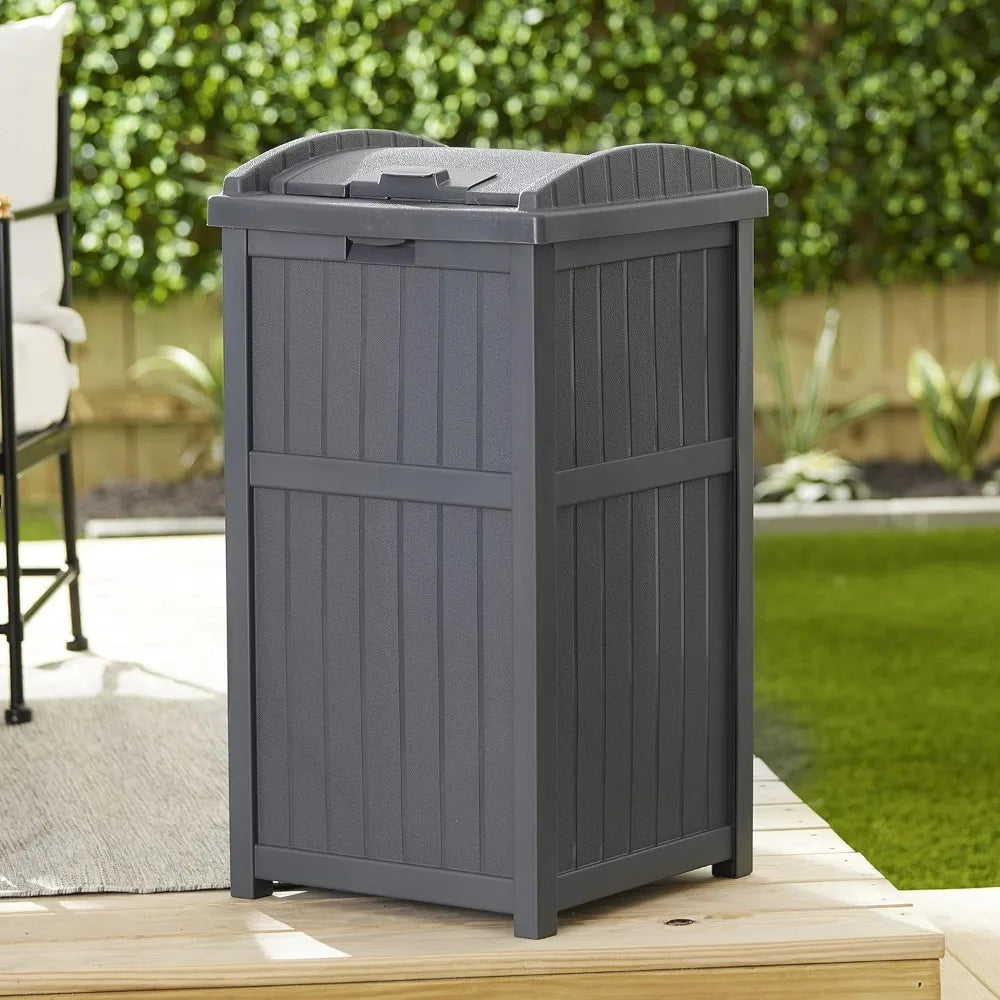 Suncast 30 Gallon Outdoor Trash Hideaway Resin Refuse Container Lid Cyberspace Concealed Waste Storage Patio Backyard Garden