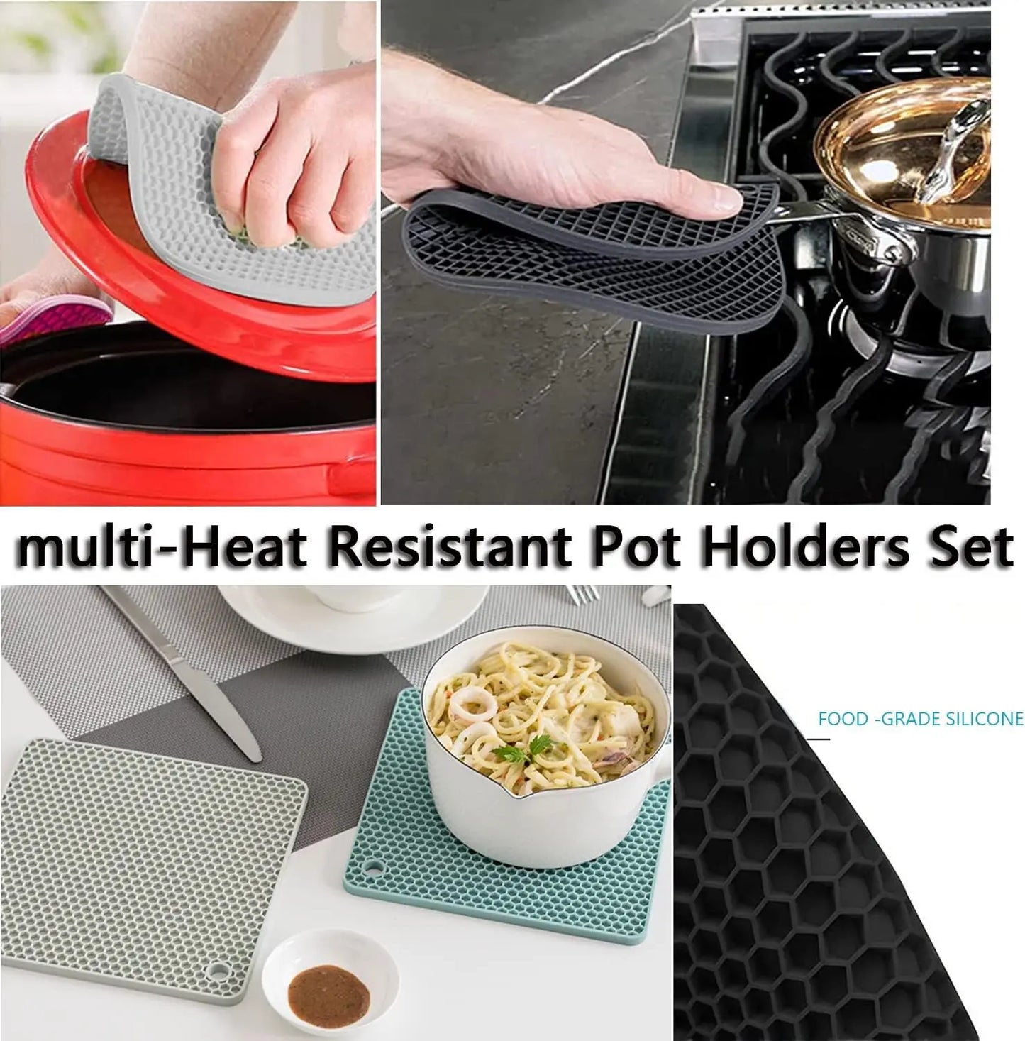 3 Pack Silicone Trivet Pot Mats - Heat Resistant Pot Holders for Hot Pans Pots Table Countertop Spoon Rest Coaster