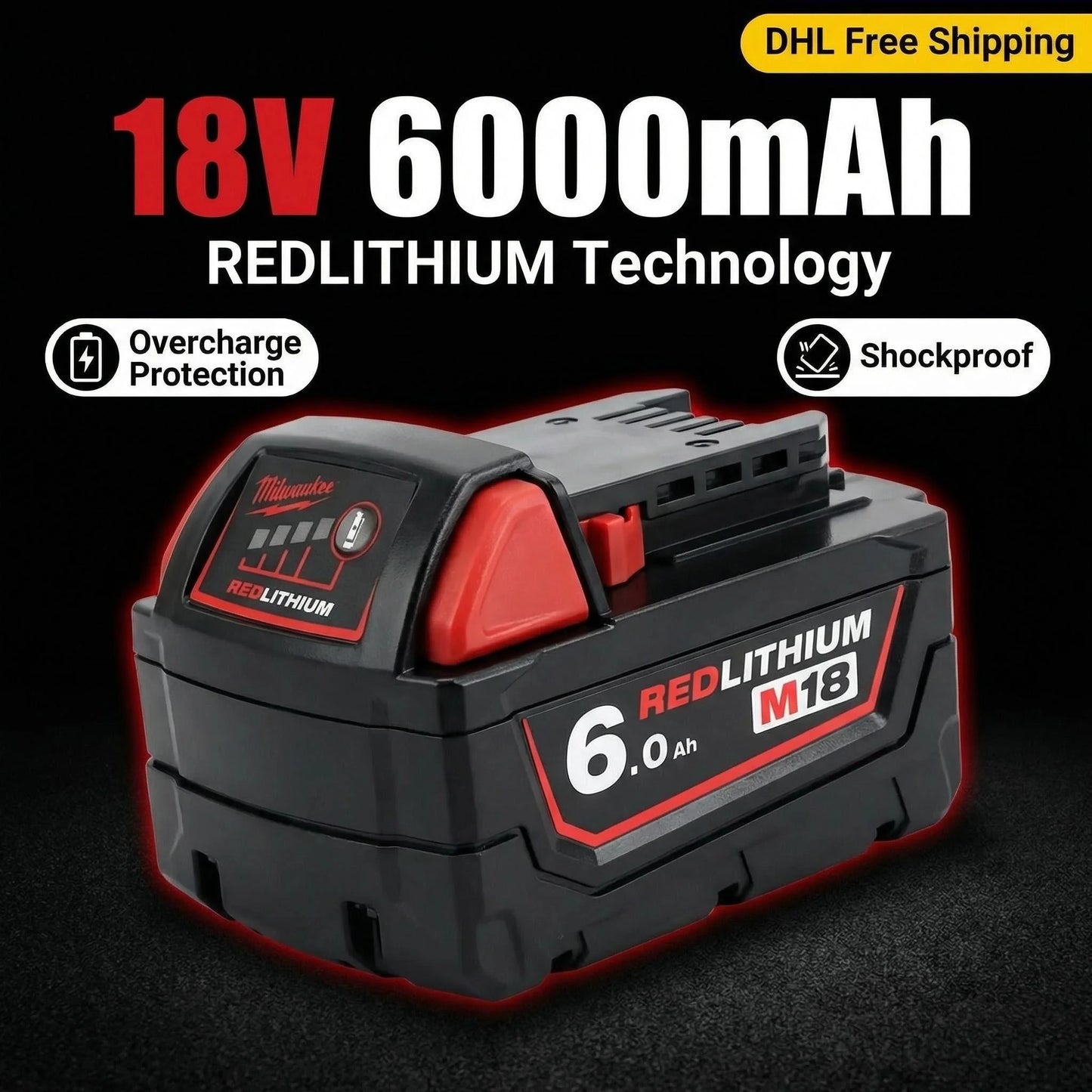 100% New Milwaukee M18 6.0Ah High Output Battery 18V Lithium-ion Rechargeable for Milwaukee M18 Cordless Power Tools 18v Battery